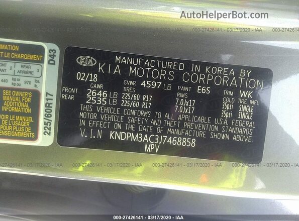 KNDPM3AC3J7468858 2018 KIA SPORTAGE Серый Вид наклейки с VIN-кодом
