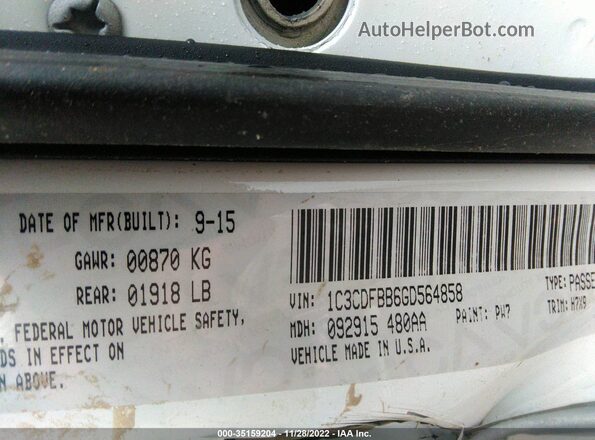 1C3CDFBB6GD564858 2016 DODGE DART White Вид підкапотного простору
