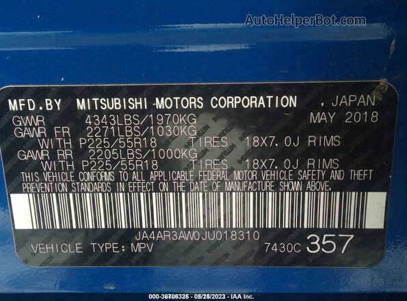 JA4AR3AW0JU018310 2018 MITSUBISHI OUTLANDER SPORT Синий Вид подкапотного пространства