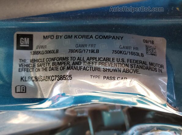 KL8CB6SA6KC738525 2019 CHEVROLET SPARK Синий Вид подкапотного пространства