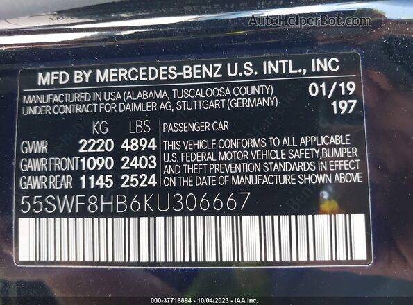 55SWF8HB6KU306667 2019 MERCEDES-BENZ C-CLASS Black Widok komory silnika