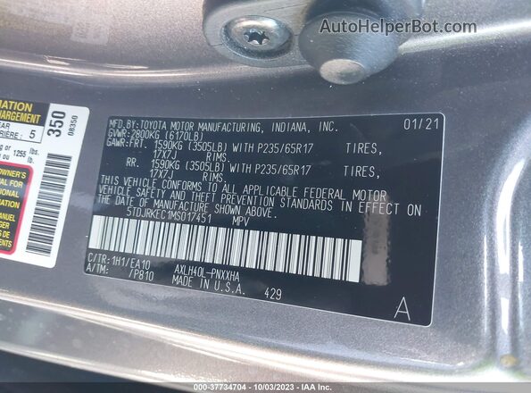 5TDJRKEC1MS017451 2021 TOYOTA LE Серый Вид подкапотного пространства