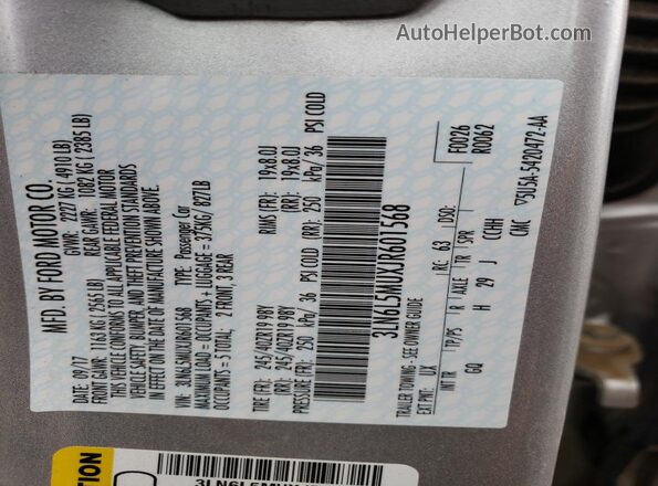 3LN6L5MUXJR601568 2018 LINCOLN MKZ Silver VIN კოდის სტიკერის ხედი
