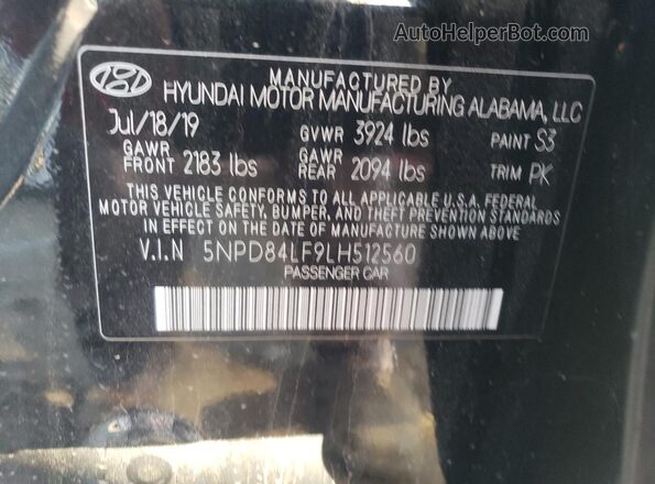 5NPD84LF9LH512560 2020 HYUNDAI ELANTRA Black VIN կոդի պիտակի տեսք