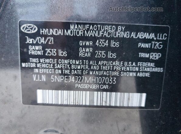 5NPEJ4J27MH107033 2021 HYUNDAI SONATA Серый Вид подкапотного пространства