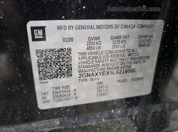 2GNAXYEX5L6216000 2020 CHEVROLET EQUINOX Black Vista de la etiqueta del VIN