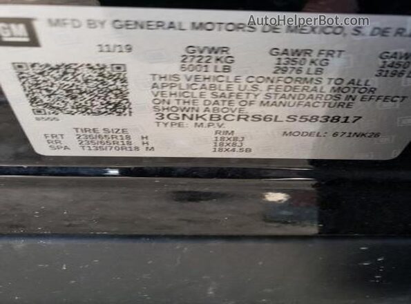 3GNKBCRS6LS583817 2020 CHEVROLET BLAZER Черный Вид подкапотного пространства