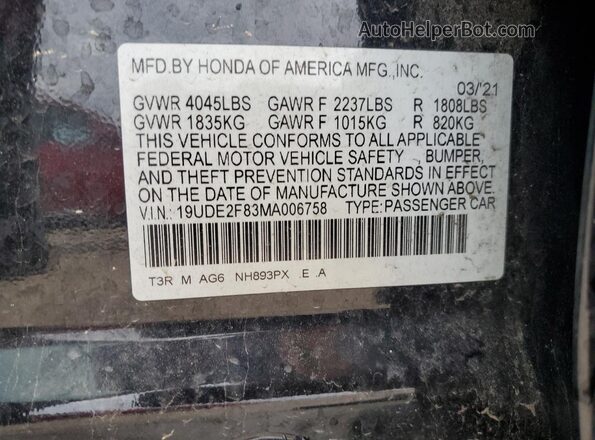 19UDE2F83MA006758 2021 ACURA ILX Черный 