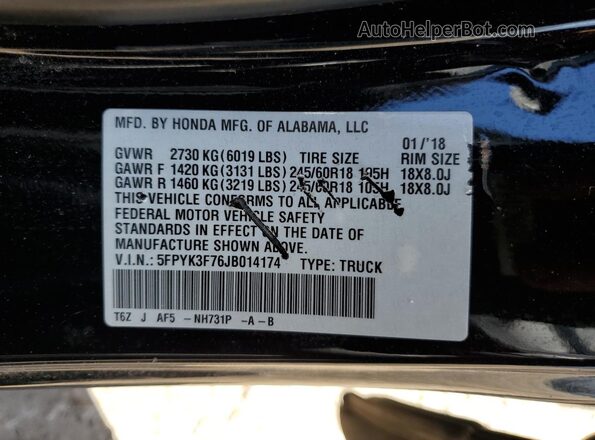 5FPYK3F76JB014174 2018 HONDA RIDGELINE Black Widok komory silnika
