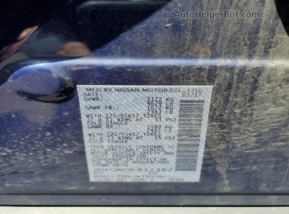 5N1AT2MV7HC811362 2017 NISSAN ROGUE Blue Widok naklejki z numerem VIN
