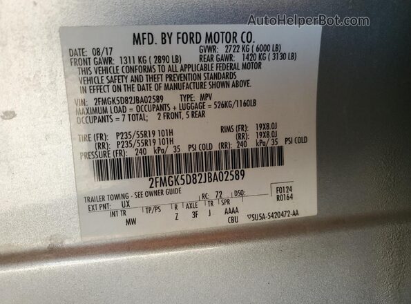 2FMGK5D82JBA02589 2018 FORD FLEX Серебряный Вид наклейки с VIN-кодом