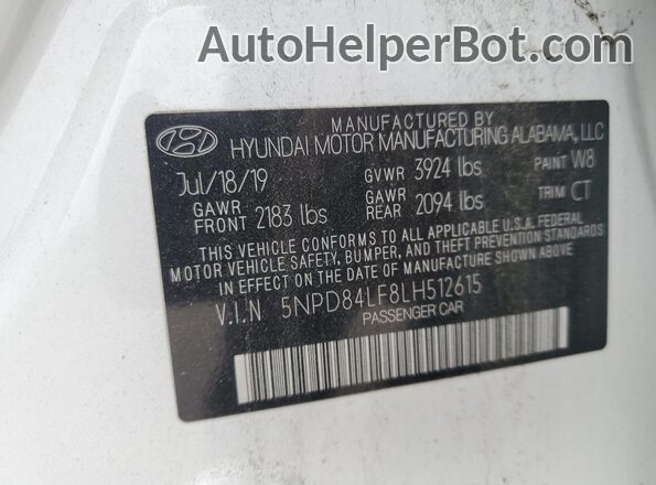5NPD84LF8LH512615 2020 HYUNDAI ELANTRA Белый Вид подкапотного пространства