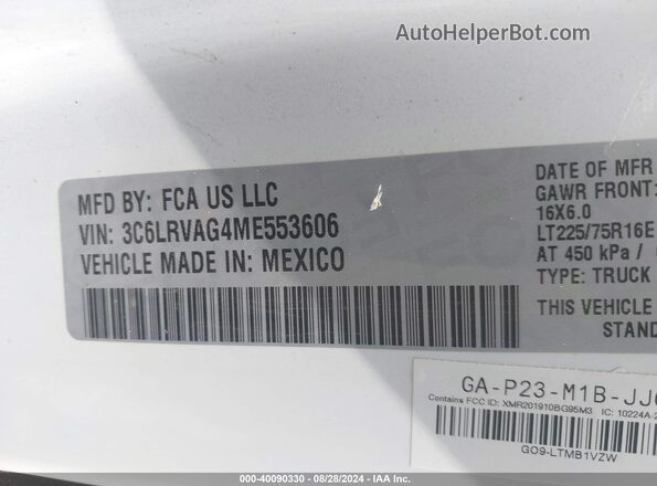 3C6LRVAG4ME553606 2021 RAM PROMASTER 1500 Белый Вид подкапотного пространства