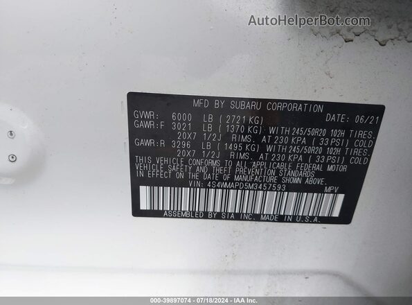 4S4WMAPD5M3457593 2021 SUBARU ASCENT Белый Вид подкапотного пространства