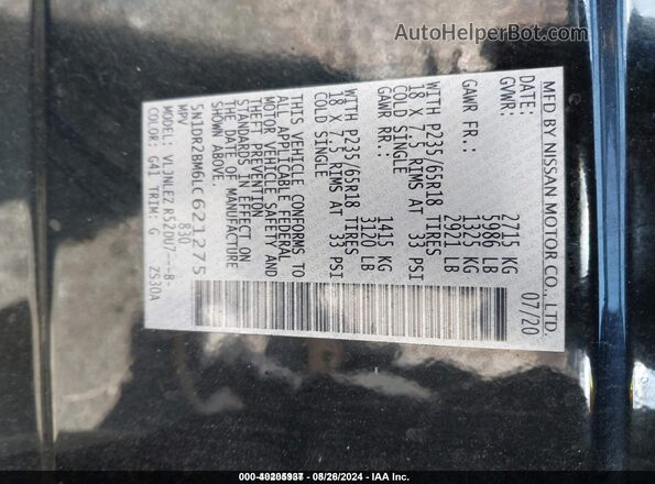 5N1DR2BM6LC621275 2020 NISSAN PATHFINDER Black Engine compartment view