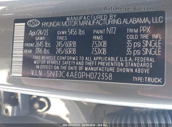 5NTJC4AE0PH072358 2023 HYUNDAI SANTA CRUZ Gray Շարժիչի բաժամունքի տեսք