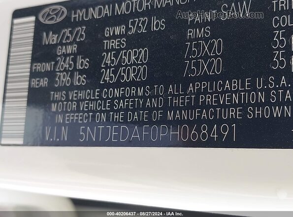 5NTJEDAF0PH068491 2023 HYUNDAI SANTA CRUZ White Вид підкапотного простору