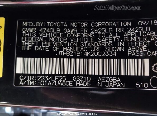 JTHBZ1B14K2002334 2019 LEXUS ES 350 Черный Вид подкапотного пространства