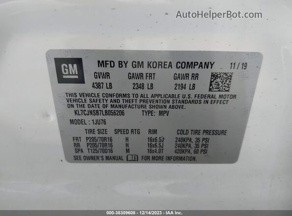 KL7CJNSB7LB056206 2020 CHEVROLET TRAX Белый Вид подкапотного пространства