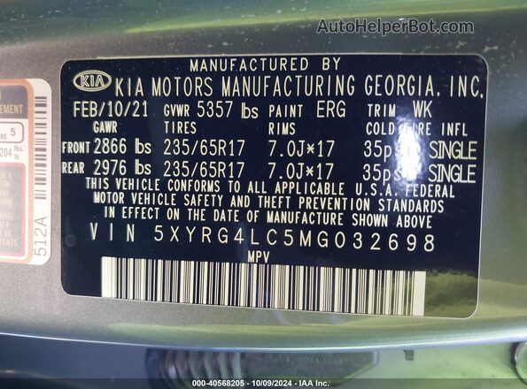 5XYRG4LC5MG032698 2021 KIA SORENTO Серый Вид подкапотного пространства