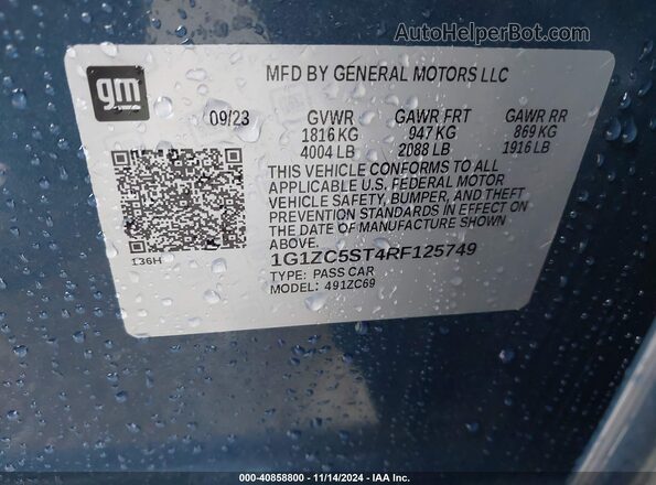 1G1ZC5ST4RF125749 2024 CHEVROLET MALIBU Синий Вид подкапотного пространства
