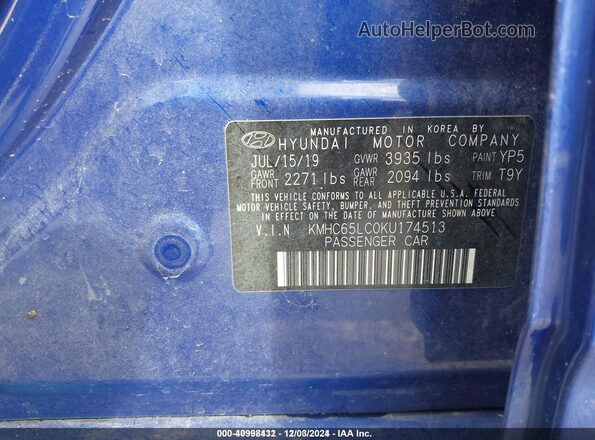KMHC65LC0KU174513 2019 HYUNDAI IONIQ HYBRID Синий Вид подкапотного пространства