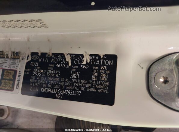 KNDPM3AC6M7931337 2021 KIA SPORTAGE White Widok komory silnika