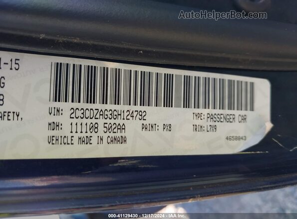 2C3CDZAG3GH124792 2016 DODGE CHALLENGER Черный Вид подкапотного пространства