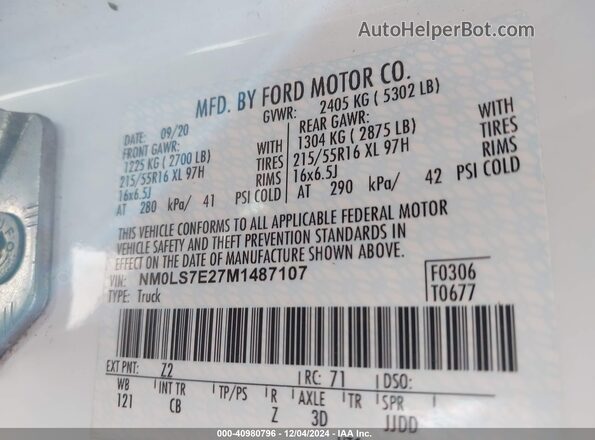 NM0LS7E27M1487107 2021 FORD TRANSIT CONNECT White Widok komory silnika