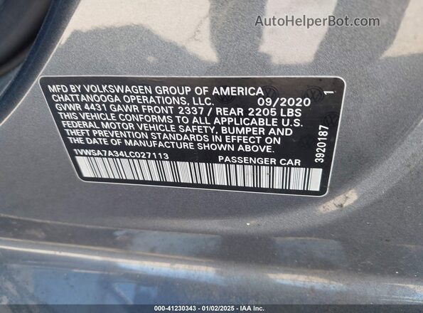 1VWSA7A34LC027113 2020 VOLKSWAGEN PASSAT Gray Engine compartment view