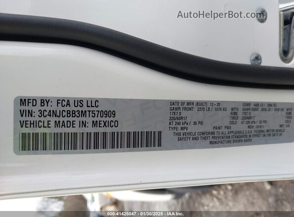 3C4NJCBB3MT570909 2021 JEEP COMPASS Белый Вид подкапотного пространства