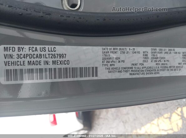 3C4PDCAB1LT267997 2020 DODGE JOURNEY Gray Vista del compartimento del motor