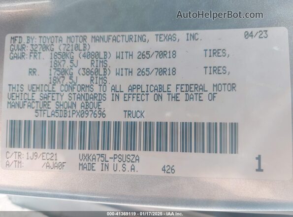 5TFLA5DB1PX097696 2023 TOYOTA TUNDRA Серебряный Вид подкапотного пространства
