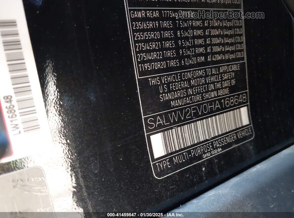 SALWV2FV0HA168648 2017 LAND ROVER RANGE ROVER SPORT Black Շարժիչի բաժամունքի տեսք