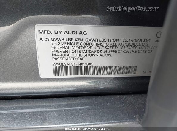 WAULSAF81PN014803 2023 AUDI S8 Серый Вид подкапотного пространства