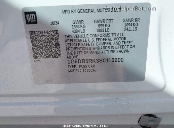 1G6DB5RK3S0110690 2025 CADILLAC CT4 Белый Вид подкапотного пространства