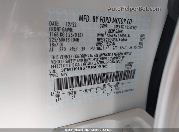 3FMTK1SS5PMA09162 2023 FORD MUSTANG MACH-E White Widok komory silnika