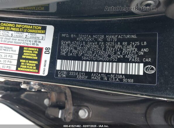 58AD11D13MU001752 2021 LEXUS ES 250 Черный Вид подкапотного пространства