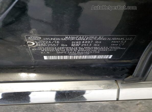5NPE34AF8HH465759 2017 HYUNDAI SONATA Черный Вид подкапотного пространства