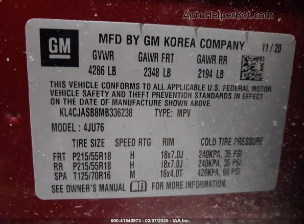 KL4CJASB8MB336238 2021 BUICK ENCORE Бордовый Вид подкапотного пространства