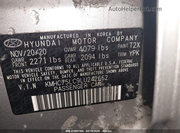 KMHC75LC9LU242662 2020 HYUNDAI IONIQ HYBRID Silver Вид підкапотного простору