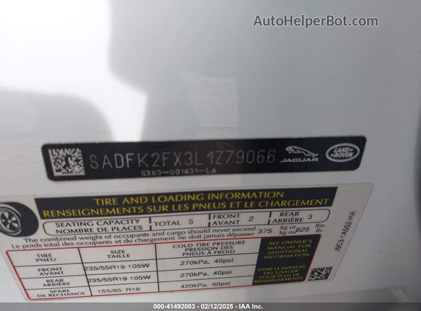 SADFK2FX3L1Z79066 2020 JAGUAR E-PACE Белый Вид подкапотного пространства