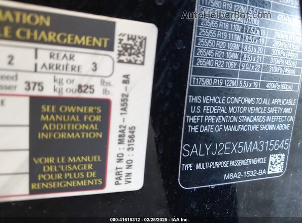 SALYJ2EX5MA315645 2021 LAND ROVER RANGE ROVER VELAR Черный Вид подкапотного пространства