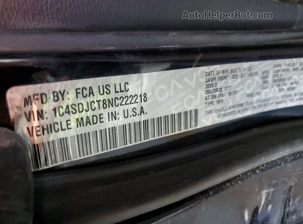 1C4SDJCT8NC222218 2022 DODGE DURANGO Черный Вид наклейки с VIN-кодом