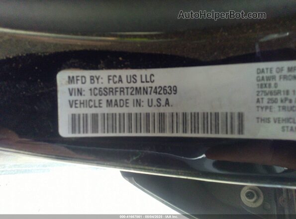 1C6SRFRT2MN742639 2021 RAM 1500 Черный Вид подкапотного пространства