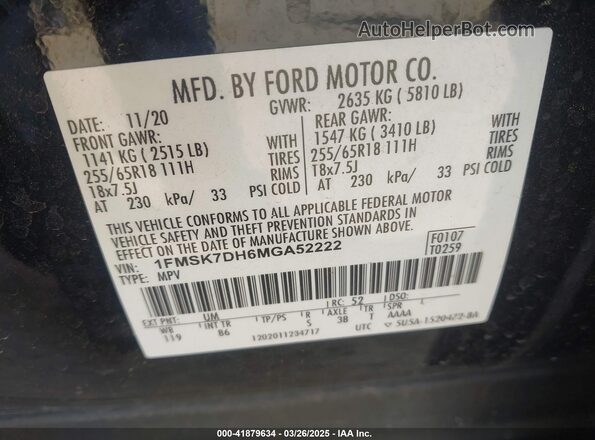 1FMSK7DH6MGA52222 2021 FORD FORD EXPLORER Black Engine compartment view