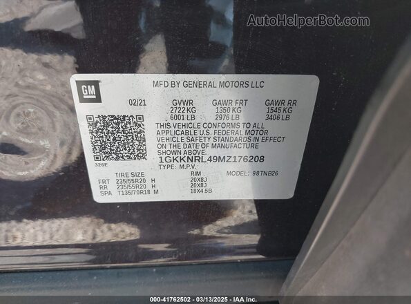 1GKKNRL49MZ176208 2021 GMC ACADIA Коричневый Вид подкапотного пространства