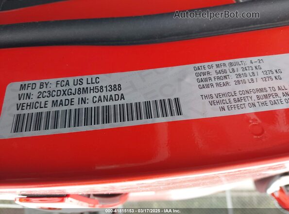 2C3CDXGJ8MH581388 2021 DODGE CHARGER Orange Widok komory silnika