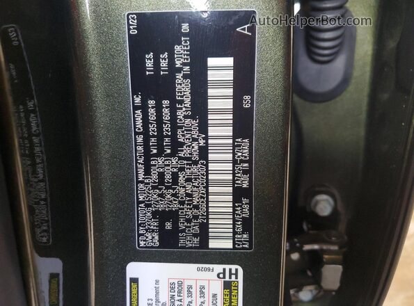 2T2GGCEZXPC023073 2023 LEXUS NX Green Вид наклейки з VIN-кодом
