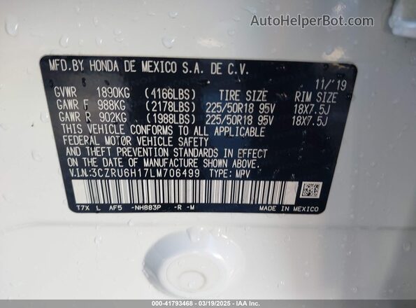 3CZRU6H17LM706499 2020 HONDA HR-V Белый Вид подкапотного пространства
